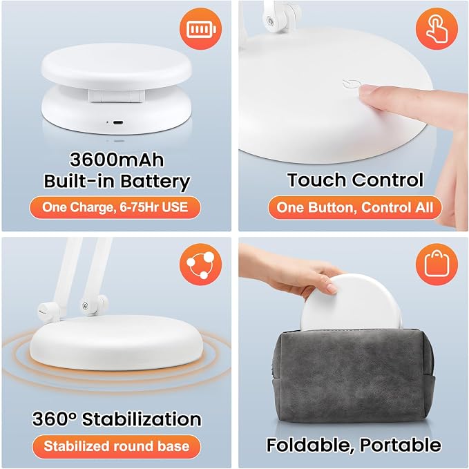 One Fire Cordless Desk Lamp, Dimmable Small Battery Powered Lights, 3600mAh - Image 6