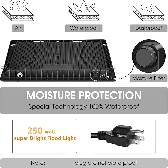 YANYCN 2 Pack 250W Led Flood Lights Outdoor, Super Bright 37000LM Security - Image 5