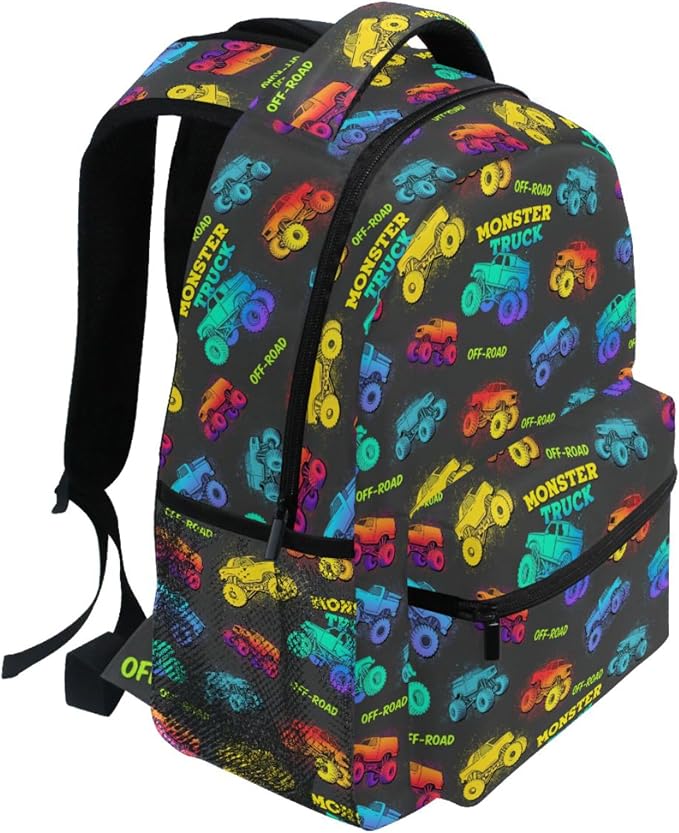 Wamika Monster Truck Kids Backpack Blue Racing Cars School Backpack Boy Girl - Image 5