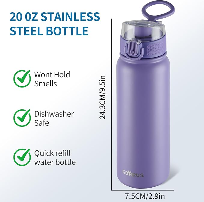 GOPPUS Insulated Water Bottle 20oz Stainless Steel BPA-Free Sports Bottle Ideal - Image 6