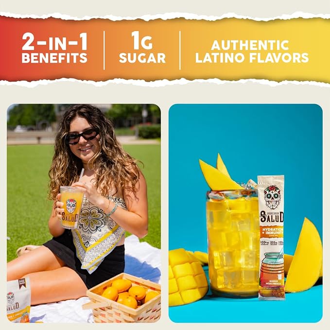 Salud 2-in-1 Hydration Packets + Immunity Electrolytes Powder, Mango - Image 2