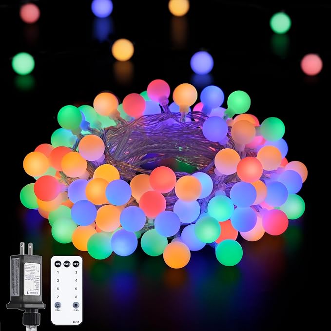 JMEXSUSS 100 LED Christmas Lights Indoor Plug in, 33ft 8 Mode Globe String by JMEXSUSS