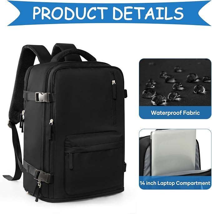 WONHOX Large Travel Backpack Carry on Flight Approved Laptop Work Business - Image 5