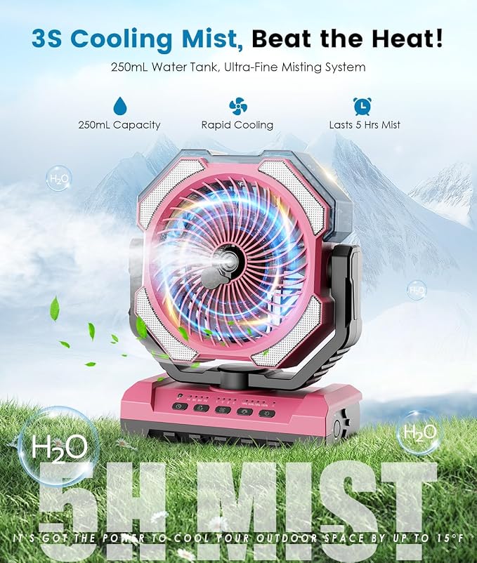 Misting Fan - Pink Portable Rechargeable Fan - Versatile - Image 2
