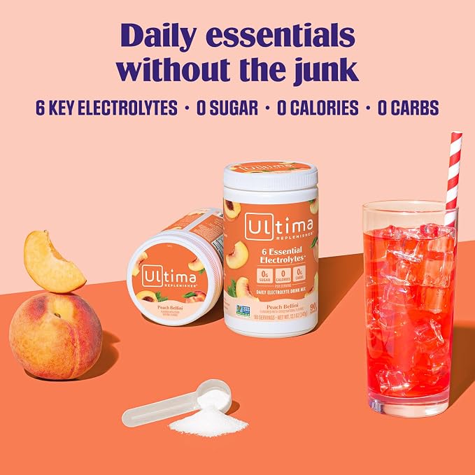 Ultima Replenisher Mocktini Electrolyte Powder Drink Mix – Sugar Free – Peach - Image 2