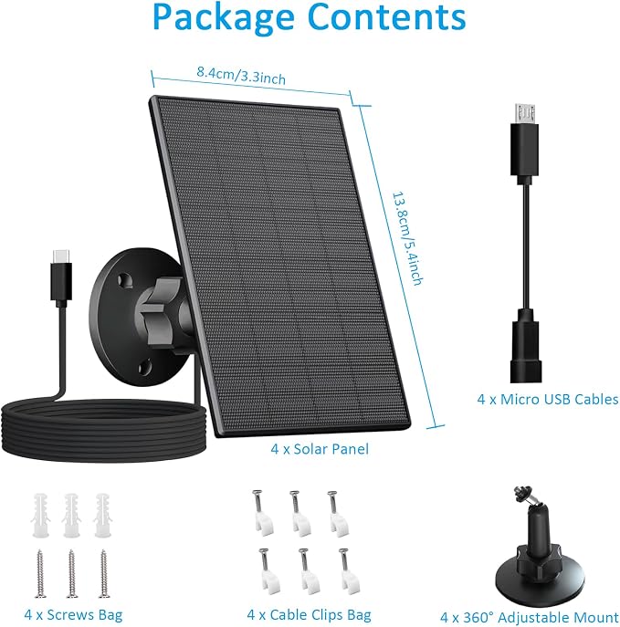 2W Solar Panel for Security Camera Outdoor, USB/USB-C Charger - Image 2