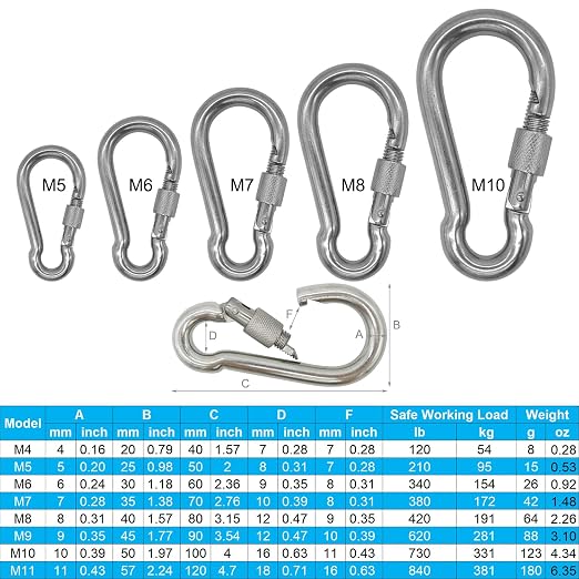 304 Stainless Steel Carabiners -3.15 inch Heavy Duty, Durable & Rust-Free Clips - Image 3