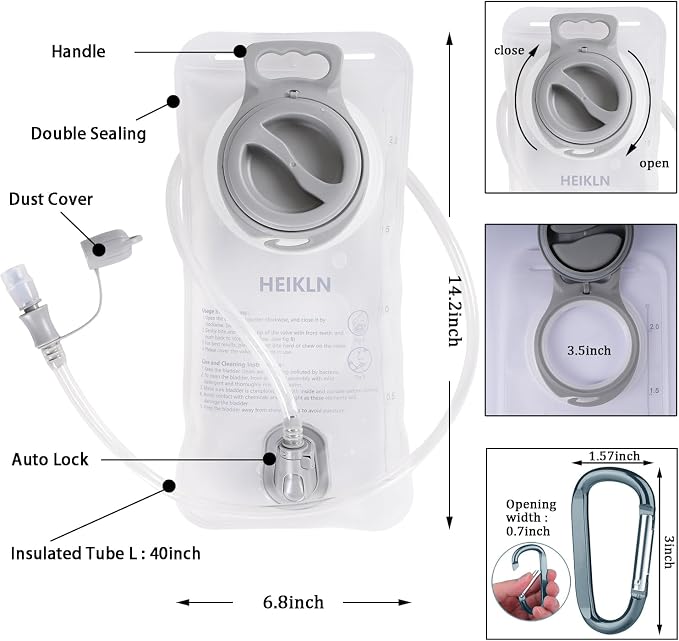 HEIKLN Hydration Bladder 1.5L-2L-2.5L-3L, Leak Proof Water Reservoir, BPA Free - Image 2