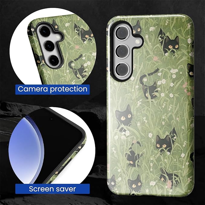 for Samsung Galaxy S24 Case, HL2 Grass Cat Hybrid 2 Layer Hard Shell Silicone - Image 4