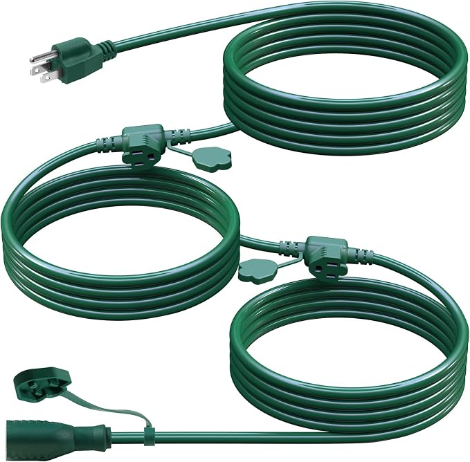 25Ft Outdoor Extension Cord Multiple Plugs- Evenly Spaced 3 Outlets Plugs by EasyToOperateLow-CostSolution