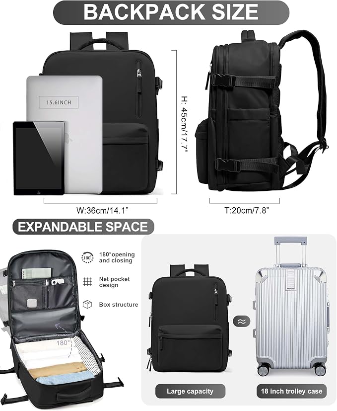 WONHOX Large Travel Backpack Carry on Flight Approved Laptop Work Business - Image 3