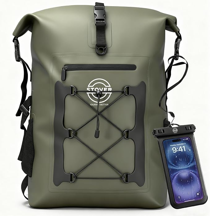 STOVER 5/10/25/30/40/55L Waterproof Dry Bag- Roll-Top Backpack w/Phone Case- by STOVER