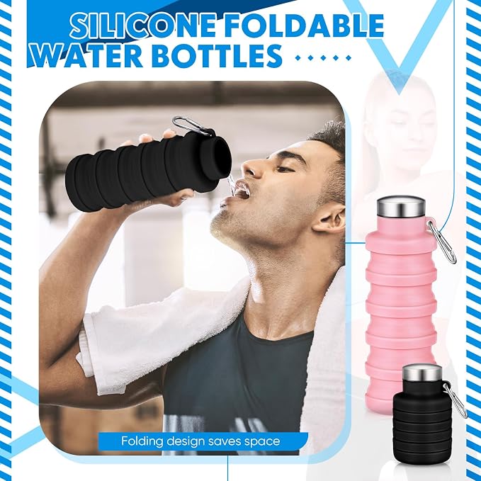 Baderke 2 Pcs Collapsible Water Bottles 17oz Silicone Travel Foldable Portable - Image 6