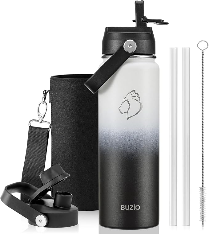 BUZIO 24 oz Water Bottle Insulated, Leakproof Stainless Steel Flask, Wide Mouth by BUZIO