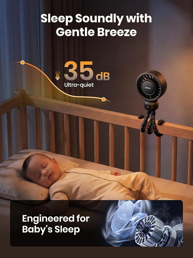 Warmco Portable Stroller Fan, 4000mAh Rechargeable Clip On Fan - Image 6