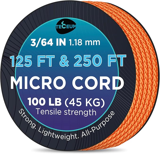 TECEUM Micro Paracord – 1.18 mm X 125 ft – Micro Utility Cord – Thin Braided by TECEUM
