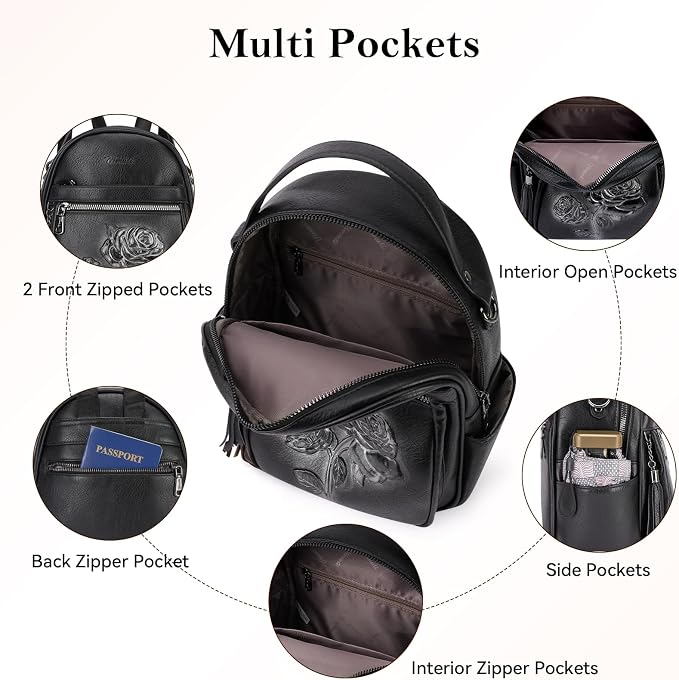 Mini Backpack Purse for Women, Embossed Leather Small Backpack Fashion Travel - Image 5