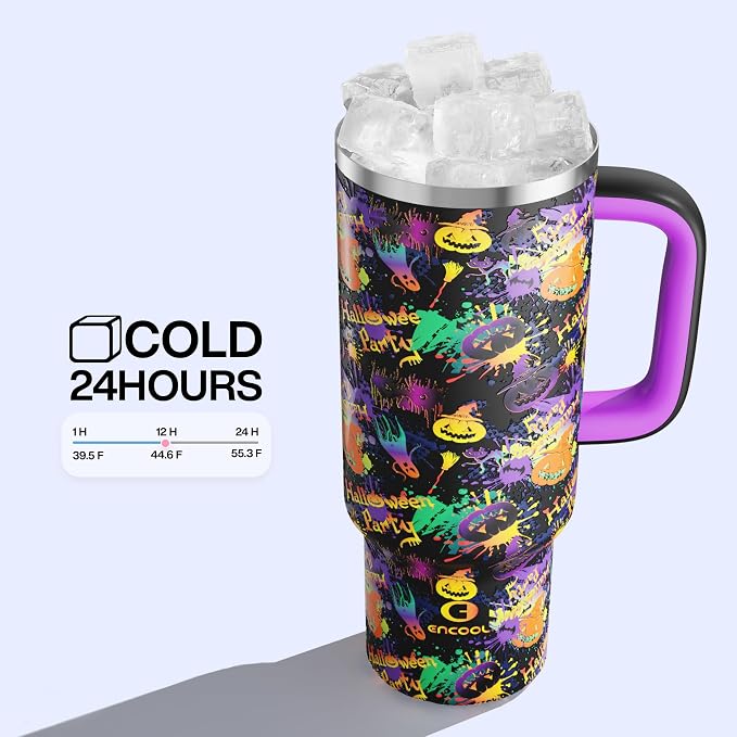 ENCOOL 40 oz Tumbler with Handle and Straw: Stainless Steel Insulated Tumbler - Image 5