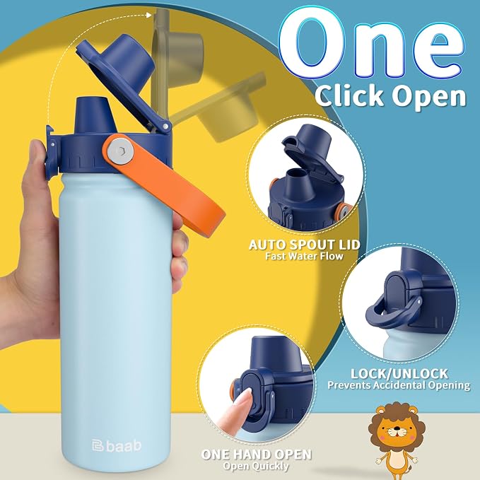 baab 18oz Kids Water Bottle, Insulated Kids Water Bottle - Image 4
