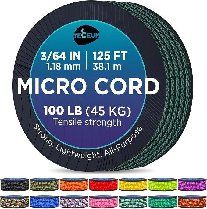 TECEUM Micro Paracord – 1.18 mm X 125 ft – Micro Utility Cord – Thin Braided by TECEUM