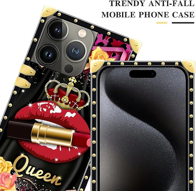 Compatible with iPhone 16 Pro Case, Queen Lip Crown Leopard Print Luxury Golden - Image 4