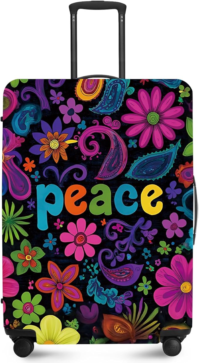 ANNA QUEEN Peace Flowers Travel Luggage Cover -Spring Stretchable Airplane by ANNAQUEEN