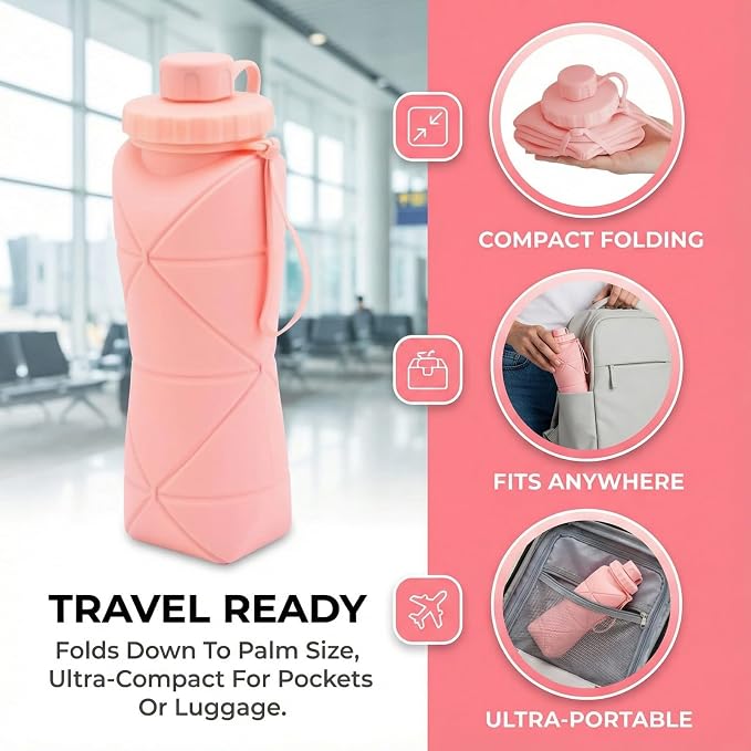 Collapsible Travel Water Bottle 20oz, Foldable Silicone Lightweight Reusable - Image 7