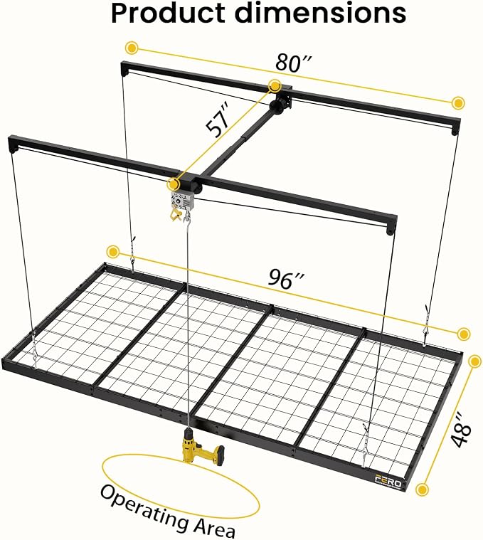 FERO Overhead Garage Storage Rack, 500 lb Capacity, 4x8 FT Garage Ceiling - Image 3
