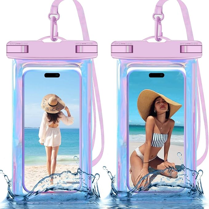 Up to 8.3" 2 Pack Iridescence Universal Waterproof Phone Pouch, Large Phone by Famoby