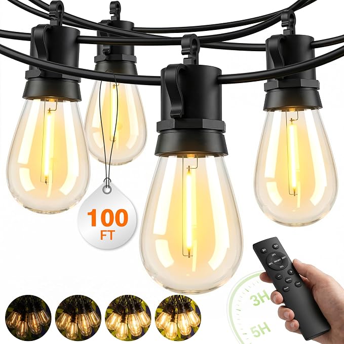 Outdoor String Lights LED Patio-Light - 100Ft Outside Waterproof Dimmable Porch by Unknown