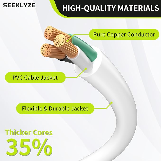 16/3 White Extension Cord 6 FT, Indoor Extension Cord - Image 3