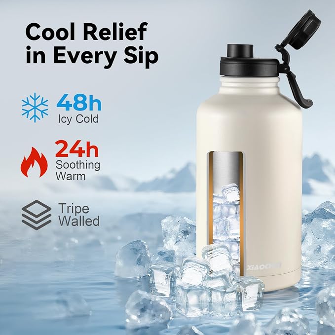 KXIAOCHEN Insulated Water Bottle, Stainless Steel Water Bottle, 2 Lids - Image 2