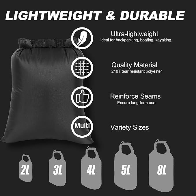 Dry Bags Waterproof Set, 5 Packs Ultralight Waterproof Bags Small Stuff Sack - Image 2