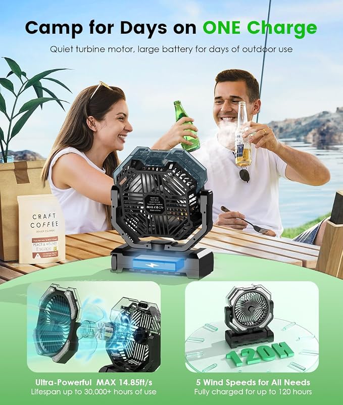 Camping Misting Fan - 24000mAh Portable Battery Powered Fans - Image 3
