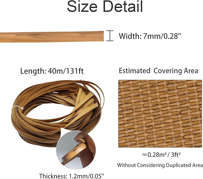 Feyart 40m/131ft 7mm Light Wood Wicker Repair Kit, PE Rattan Repair Kit - Image 3