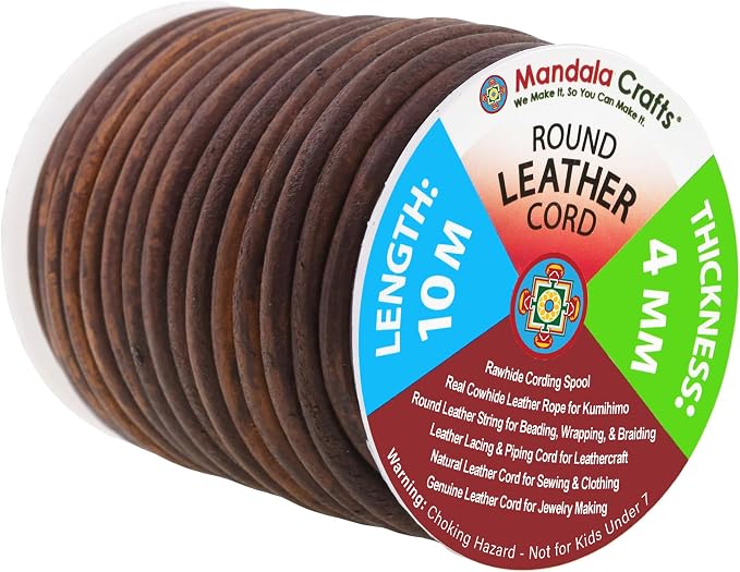 Mandala Crafts Round Genuine Distressed Brown Leather Cord by MandalaCrafts