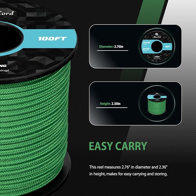 Abma Cord 2.4mm Paracord 275 100ft Nylon Rope 4 Strands Tactical Parachute Cord - Image 2