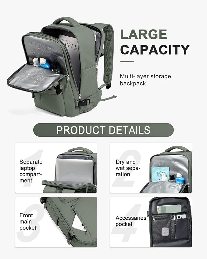 WONHOX Large Travel Backpack Carry on Flight Approved Laptop Work Business - Image 4