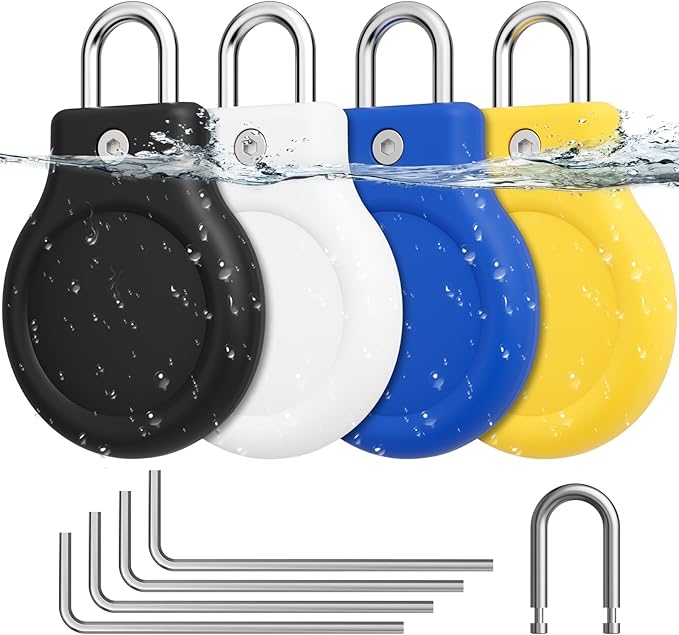 for AirTag Holder with 304 U-Shaped Lock, 4 Pack IPX8 Waterproof PC Hard Case by HOME