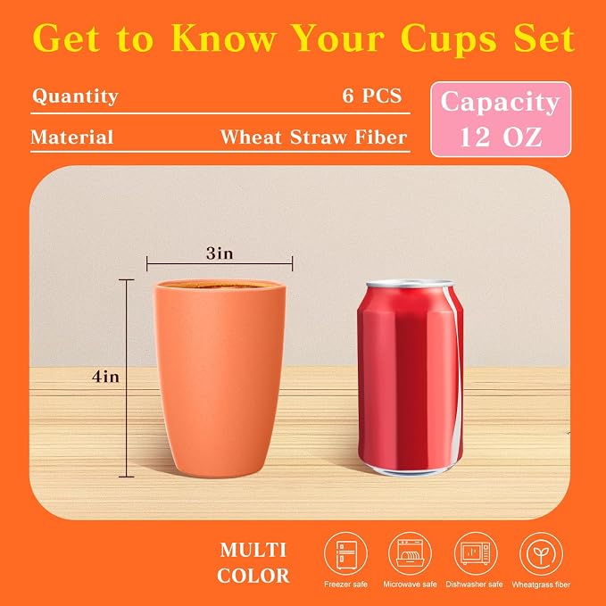 Homienly Water Cups Wheat Straw Drinking Glasses Cups 12oz Unbreakable Cups - Image 2