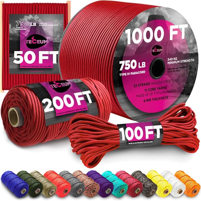 TECEUM 5/32" Paracord Rope 1000 – 1000ft / 200ft / 100ft / 50ft – Tactical by TECEUM