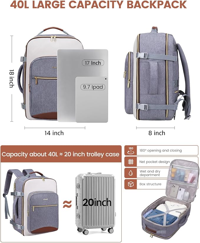 LOVEVOOK 40L Travel Backpack for Women & Men, Airline Approved Carry On Luggage - Image 4