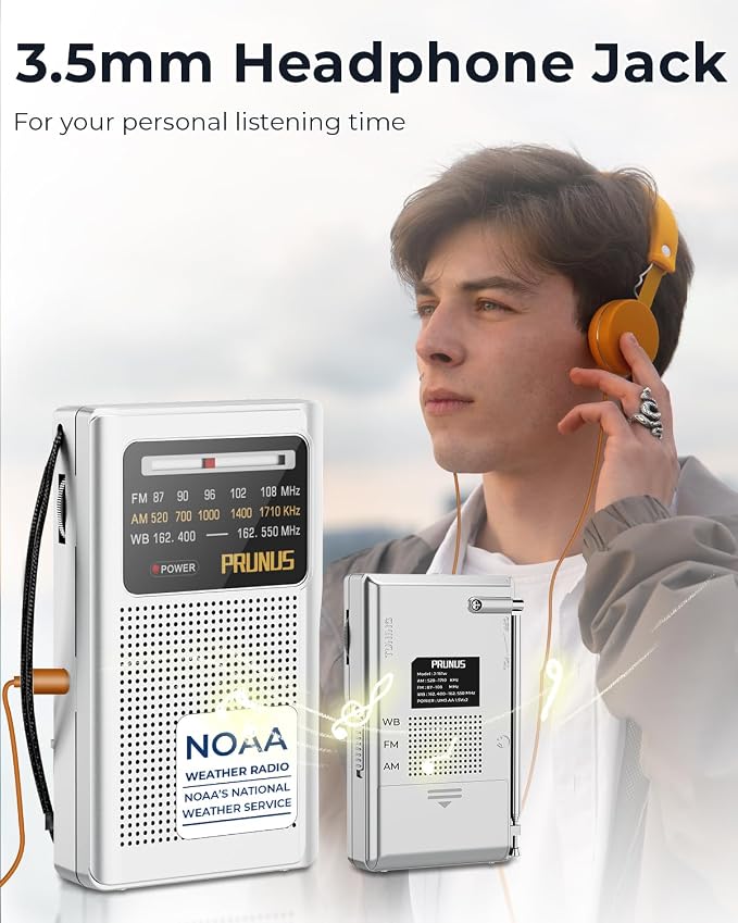 PRUNUS J161 NOAA Weather Radio AM FM, Battery Operated Radio - Image 6