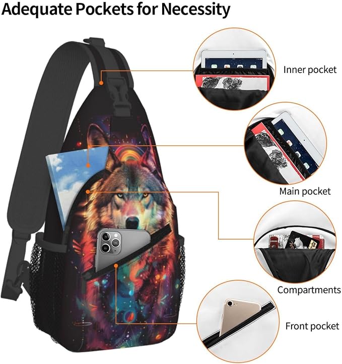 Wolf Sling Bag For Women Men Fashion Wolf Print Backpack Crossbody Shoulder Bag - Image 4