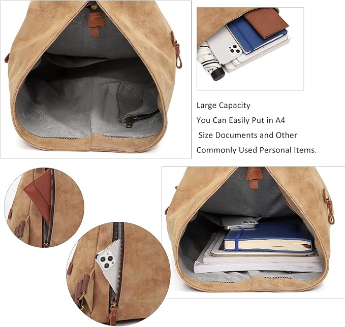 KL928 PU Leather Vintage Backpack – Large Casual Daypack Outdoor Travel - Image 4