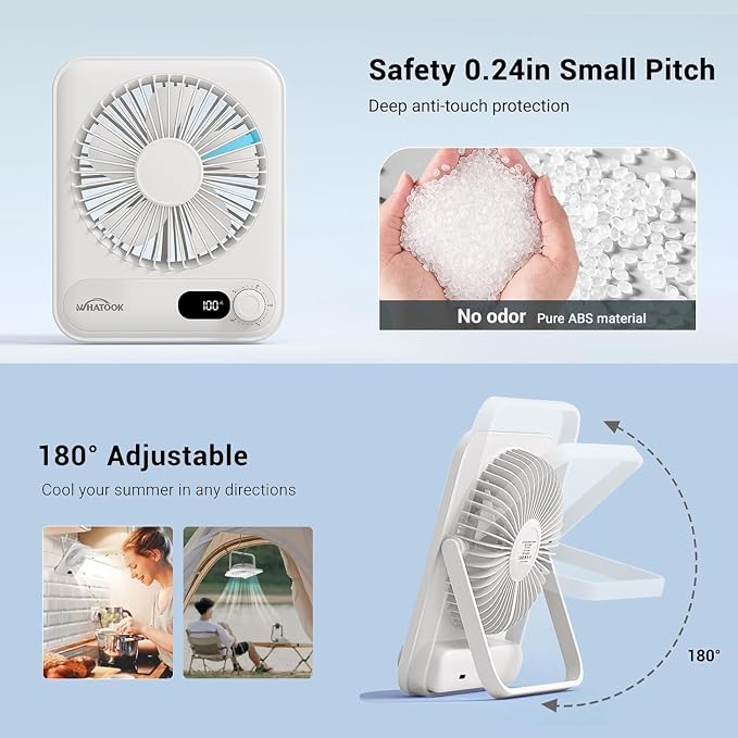WHATOOK Small Desk Fan Personal Fans: 5000mah 25 Hours Battery Office Quiet - Image 5