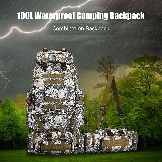 100L Camping Hiking Backpack, Molle military Tactical rucksack backpack - Image 3