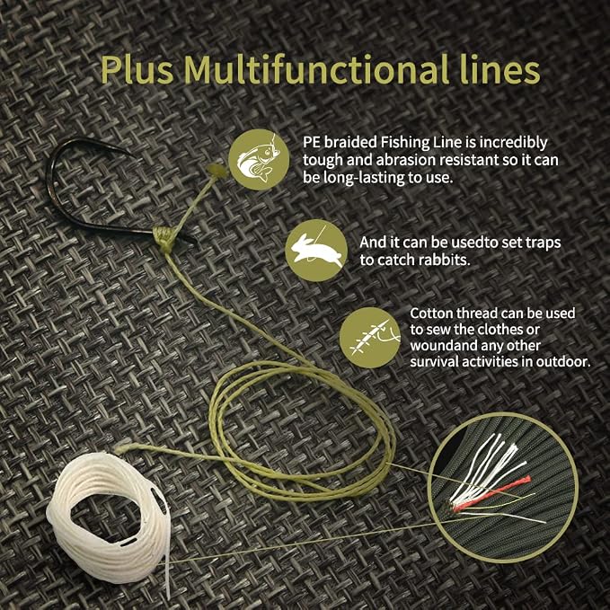 PSKOOK Survival Paracord Parachute Fire Cord Survival Ropes Red Tinder Cord PE - Image 4