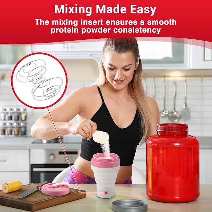 Protein Shaker Bottle Pink Collapsible - Image 9