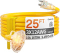 25 ft 12 Gauge Heavy Duty 3 Outlet Extension Cord Splitter by Deeklify